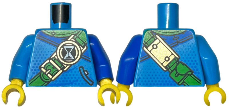 Torso Robe with Blue Shoulder and Dots, Bright Green Neck and Strap with Hourglass and Gold Buckles, Pocket with Black Outline Pattern / Blue Arm Left / Dark Azure Arm Right / Yellow Hands