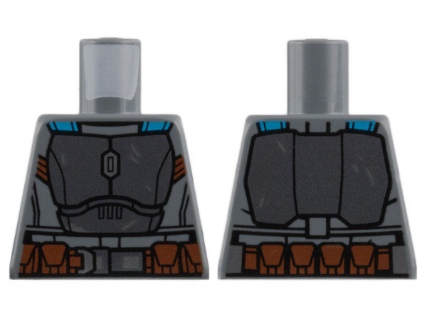 Torso SW Mandalorian Dark Silver Armor Plates, Dark Azure Straps, Reddish Brown Utility Belt with Pouches and Silver Buckle Pattern