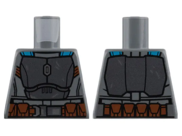 Torso SW Mandalorian Dark Silver Armor Plates, Dark Azure Straps, Reddish Brown Utility Belt with Pouches and Silver Buckle Pattern