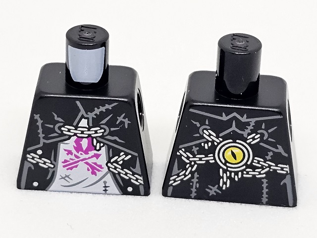 Torso Jacket with Dark Bluish Gray Lines and Silver Chains over White Shirt with Magenta Arrows, Yellow Eye on Back Pattern