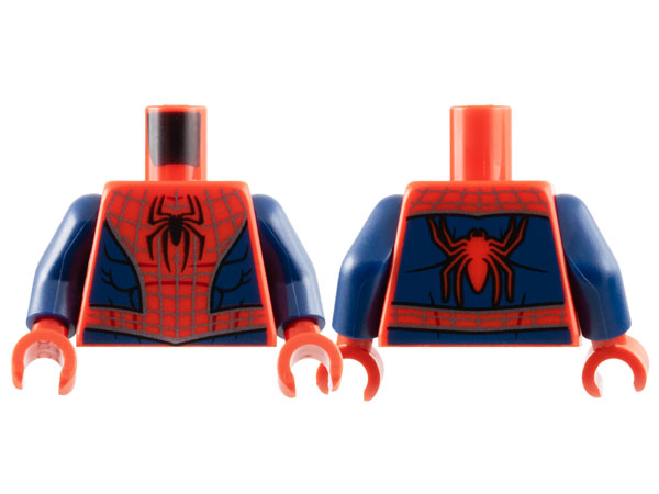 Torso Spider-Man Costume with Dark Silver Webbing, Black Spider with Short Legs, Dark Blue Side Panels and Waist Pattern / Dark Blue Arms / Red Hands