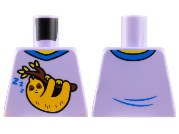 Torso Shirt with Blue Collar, 'ZZZ', and Bright Light Orange Sloth Sleeping from Reddish Brown Tree Branch with Leaves, Yellow Neck Pattern