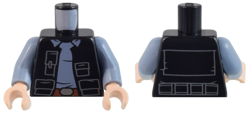 Torso SW Vest Open with Pockets over Sand Blue Shirt with Collar, Reddish Brown Belt with Silver Buckle Pattern / Sand Blue Arms / Light Nougat Hands