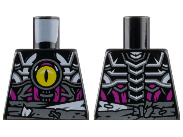 Torso White and Dark Bluish Gray Skeleton and Waist Wrappings, Yellow Eye with Slit Pupil, Magenta Tubes Pattern