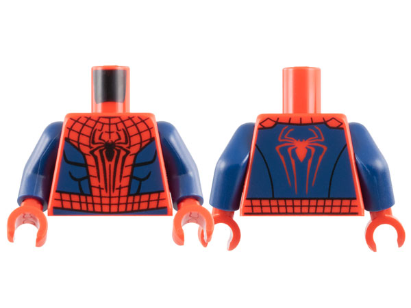 Torso Spider-Man Costume with Black Webbing, Spider with Long Legs, Dark Blue Side Panels and Waist Pattern / Dark Blue Arms / Red Hands