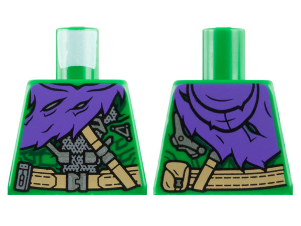 Torso Armor Suit with Dark Green Circuitry, Dark Purple Tattered Hoodie, Dark Tan Belts and Pouch, Silver Buckles Pattern