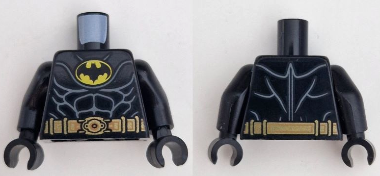 Torso Batman Logo, Dark Bluish Gray Armor Contour Lines, Gold Utility Belt Pattern / Black Arms / Black Hands