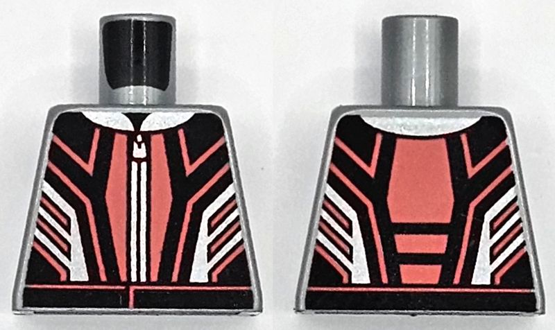 Torso Racing Suit Black Panels, Coral Lines and Hem, Silver Collar and Zipper Pattern