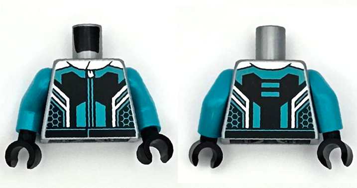 Torso Racing Suit Black Panels, Dark Turquoise Lines and Hem, Silver Collar and Zipper Pattern / Dark Turquoise Arms / Black Hands