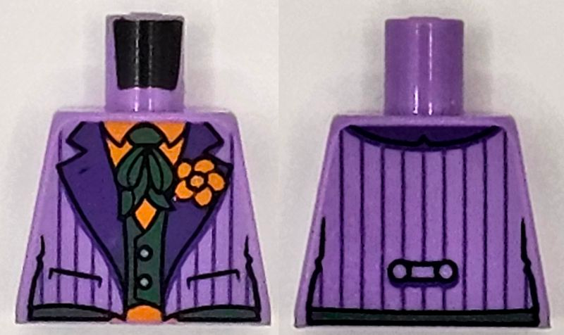 Torso Suit Jacket with Dark Purple Lapels and Stripes and Orange Flower over Shirt and Dark Green Vest and Tie Pattern