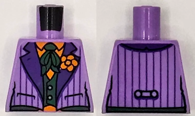 Torso Suit Jacket with Dark Purple Lapels and Stripes and Orange Flower over Shirt and Dark Green Vest and Tie Pattern