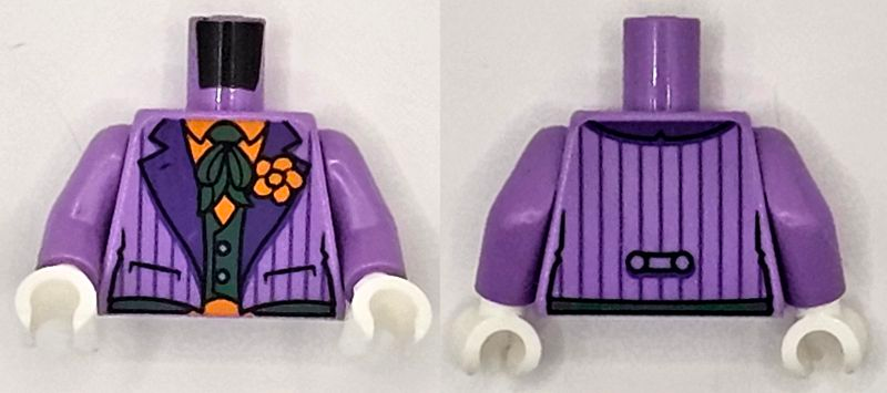 Torso Suit Jacket with Dark Purple Lapels and Stripes and Orange Flower over Shirt and Dark Green Vest and Tie Pattern / Medium Lavender Arms / White Hands