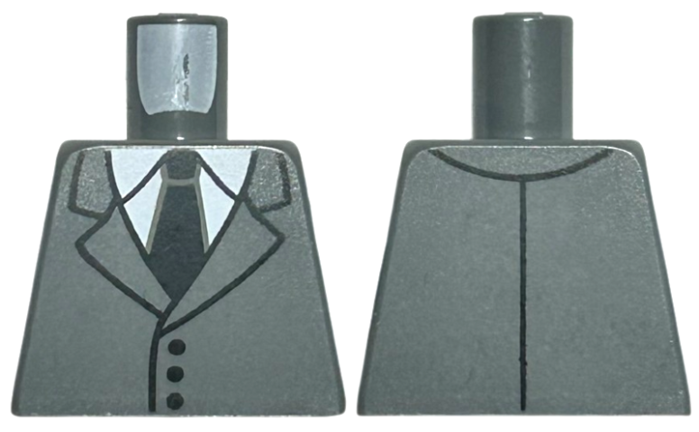 Torso Suit Jacket with 3 Buttons over White Shirt, Black Tie Pattern