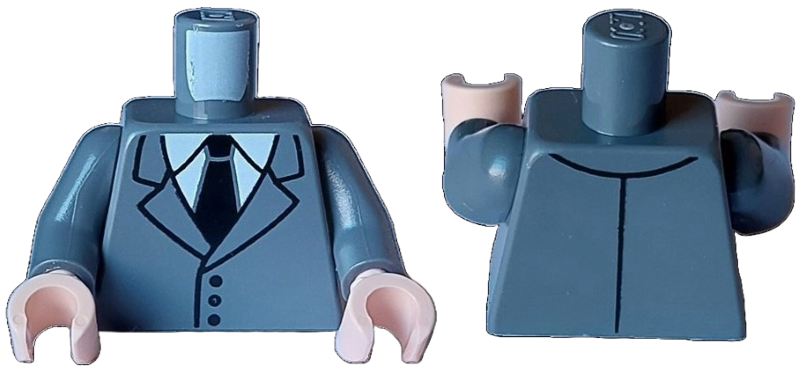 Torso Suit Jacket with 3 Buttons over White Shirt, Black Tie Pattern / Dark Bluish Gray Arms / Light Nougat Hands