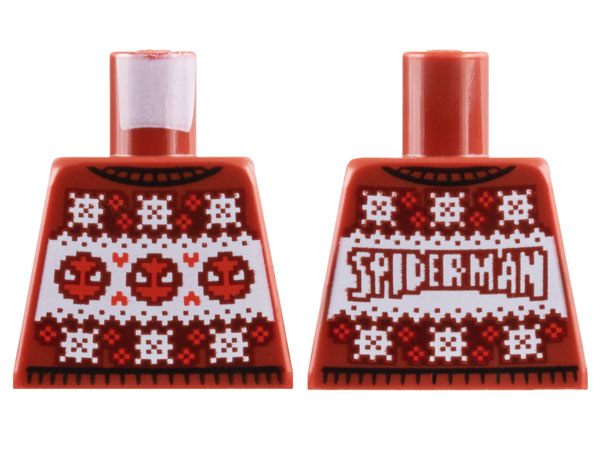 Torso Knit Fair Isle Holiday Sweater with White Snowflakes and Red Spider-Man Heads Pattern