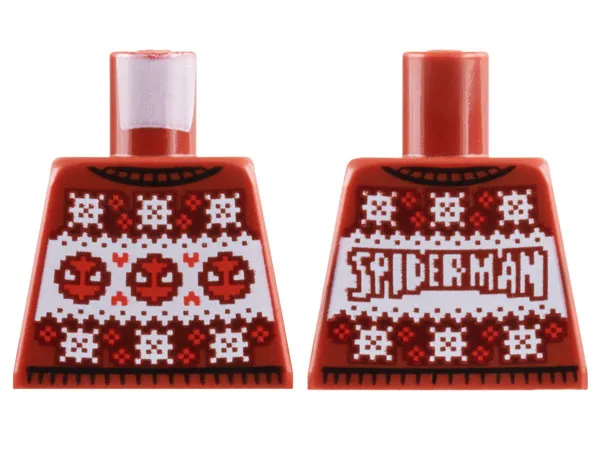 Torso Knit Fair Isle Holiday Sweater with White Snowflakes and Red Spider-Man Heads Pattern