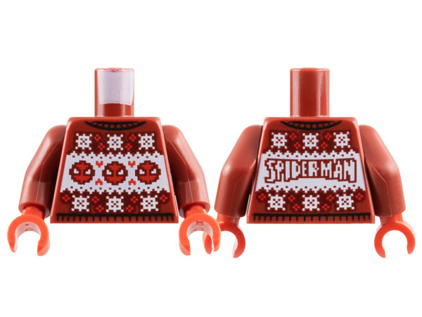 Torso Knit Fair Isle Holiday Sweater with White Snowflakes and Red Spider-Man Heads Pattern / Dark Red Arms / Red Hands