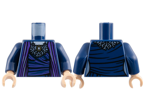 Torso Dark Purple Robe Open over Dress with Streaks and Light Bluish Gray Webbed Collar, Gold Brooch, White Neck Pattern / Dark Blue Arms / Light Nougat Hands