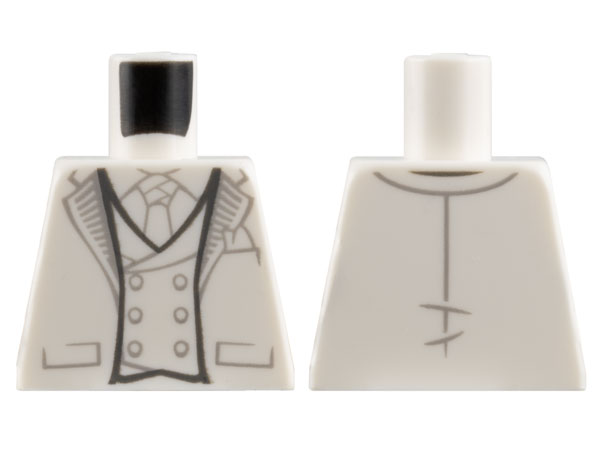 Torso Suit Jacket Open with Pockets and Light Bluish Gray Lines on Lapels over Vest with Buttons, Tie, Pocket Square Pattern