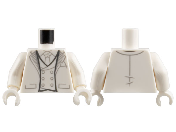 Torso Suit Jacket Open with Pockets and Light Bluish Gray Lines on Lapels over Vest with Buttons, Tie, Pocket Square Pattern / White Arms / White Hands