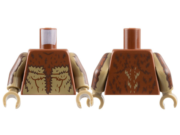 Torso Dark Brown Fur, Dark Tan Stomach with Muscles Outline Pattern / Dark Tan Arms with Reddish Brown and Dark Brown Fur Pattern / Dark Tan Hands