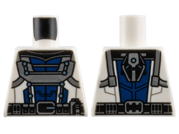 Torso Armor with Dark Blue Center Panel, Silver Trim, Black Collar, and Metallic Light Blue Dots, Utility Belt Pattern