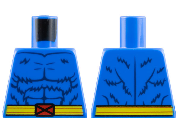 Torso Dark Blue Fur and Muscles Outline, Yellow Belt with Red X-Men Logo Buckle Pattern