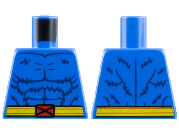 Torso Dark Blue Fur and Muscles Outline, Yellow Belt with Red X-Men Logo Buckle Pattern
