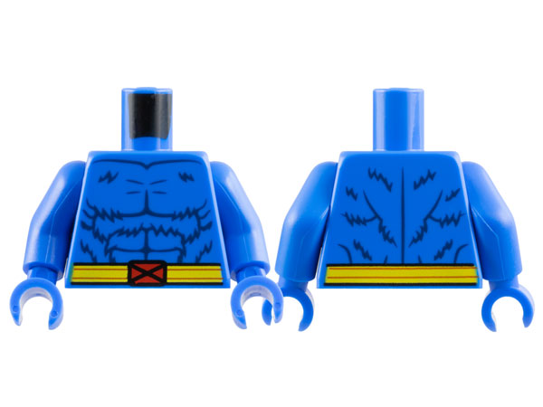 Torso Dark Blue Fur and Muscles Outline, Yellow Belt with Red X-Men Logo Buckle Pattern / Blue Arms / Blue Hands
