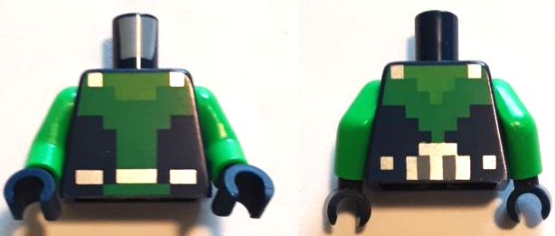 Torso Pixelated Diving Vest with Green Trim and Silver Air Tank and Rivets, Bright Green Neck Pattern / Bright Green Arms / Dark Blue Hands