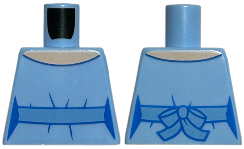 Torso Female Dress Top with Medium Blue Waistband with Bow on Back, Light Nougat Neck Pattern