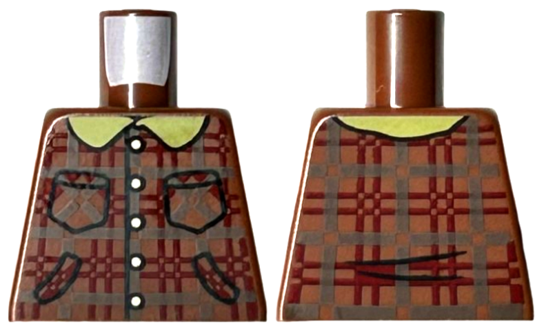 Torso Plaid Jacket with Dark Brown and Dark Red Lines, Silver Buttons, Yellow Collar, and Pockets Pattern