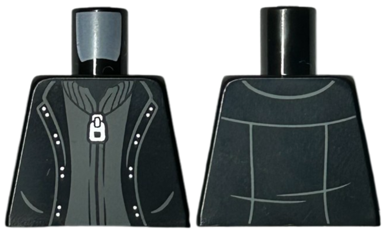 Torso Jacket Open over Dark Bluish Gray Cardigan Sweater with Silver Zipper Pattern