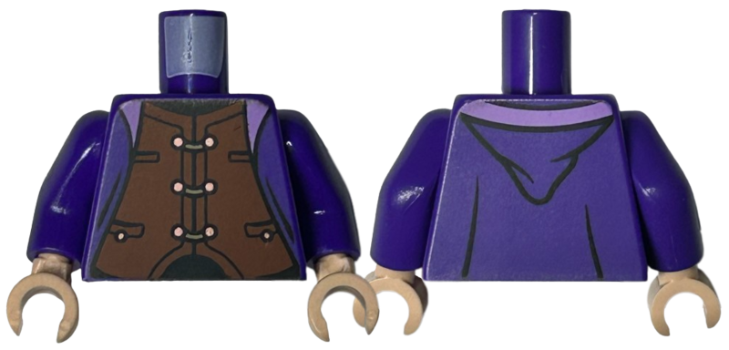 Torso Robe Open with Lavender Lining over Reddish Brown Vest with Pockets and Copper Buttons, Black Neck and Waist Pattern / Dark Purple Arms / Light Nougat Hands