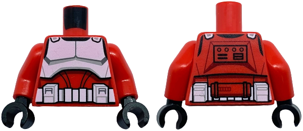 Torso SW Armor Clone Trooper Commander Fox with White Breastplate, Belt with Boxes and Black Markings Pattern (Clone Wars) / Red Arms / Black Hands