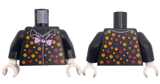 Torso Shirt with Bright Pink Bow Tie and Red, Orange and Bright Light Orange Polka Dots Pattern (BAM) / Black Arms / White Hands