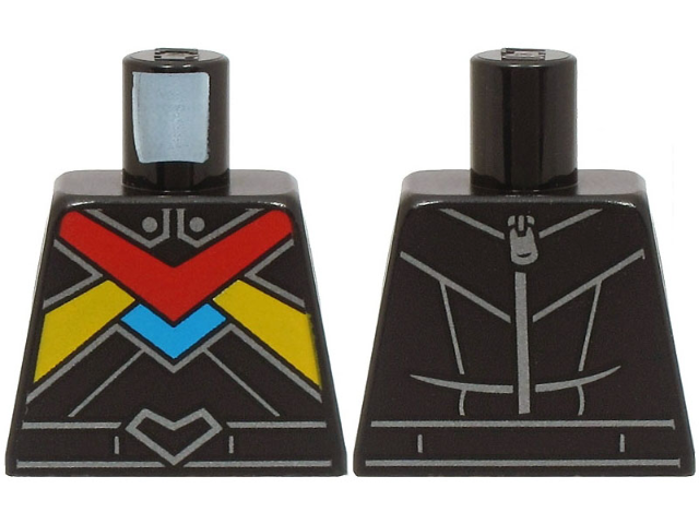 Torso Racing Suit with Red, Dark Azure and Bright Light Orange Stripes, Dark Silver Lines and Zipper on Back Pattern