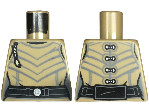 Torso Female SW Leather Armor with Dark Bluish Gray Chevron Lines, Tan Hair Braid, Black Belt with Silver Buckle, Clasps on Back Pattern