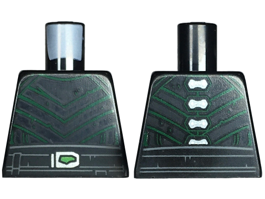 Torso SW Leather Armor with Green Chevron Lines, Belt with Bright Green and Silver Buckle, Clasps on Back Pattern