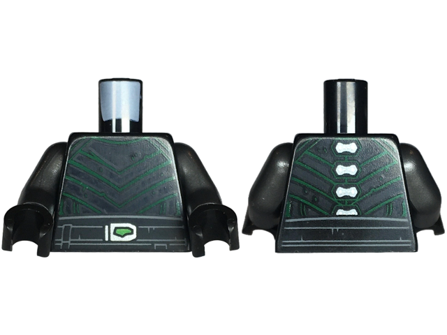 Torso SW Leather Armor with Green Chevron Lines, Belt with Bright Green and Silver Buckle, Clasps on Back Pattern / Pearl Dark Gray Arms / Black Hands