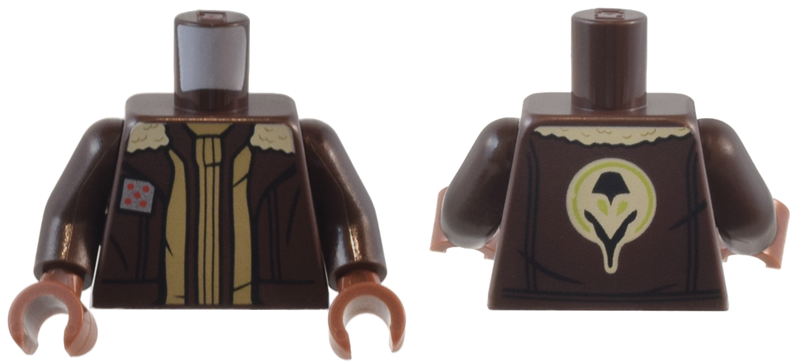 Torso SW Aviator Jacket Open with Tan Fur Collar, Dark Tan Trim, and Silver Square Badge over Ribbed Shirt, The Ghost Crew Insignia on Back Pattern / Dark Brown Arms / Reddish Brown Hands