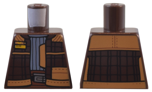 Torso SW Vest Open with Medium Nougat Trim and Yellow Tag over Sand Blue Ribbed Shirt, Reddish Brown Belt with Silver Buckle Pattern