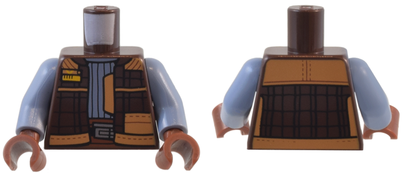 Torso SW Vest Open with Medium Nougat Trim and Yellow Tag over Sand Blue Ribbed Shirt, Reddish Brown Belt with Silver Buckle Pattern / Sand Blue Arms / Reddish Brown Hands