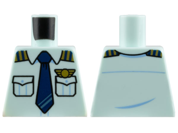 Torso Pilot Uniform Shirt with Pockets and Epaulettes, Dark Blue Tie, Gold Wings Badge Pattern