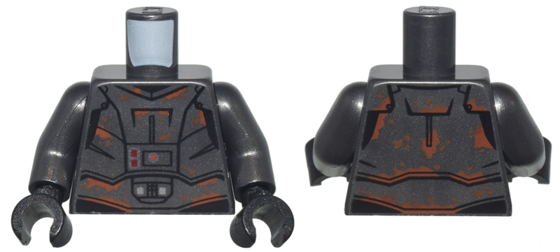 Torso SW Armor Plates with Dark Orange Dirt, Red and Silver Buttons Pattern / Pearl Dark Gray Arms / Black Hands