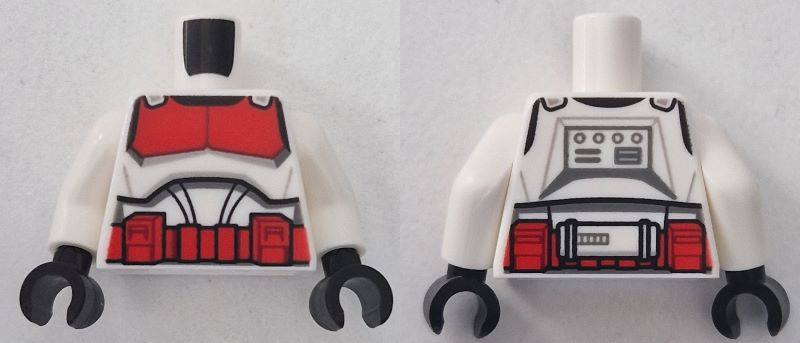 Torso SW Armor Clone Trooper with Red Breastplate and Belt with Boxes, Black Markings Pattern (Clone Wars) / White Arms / Black Hands