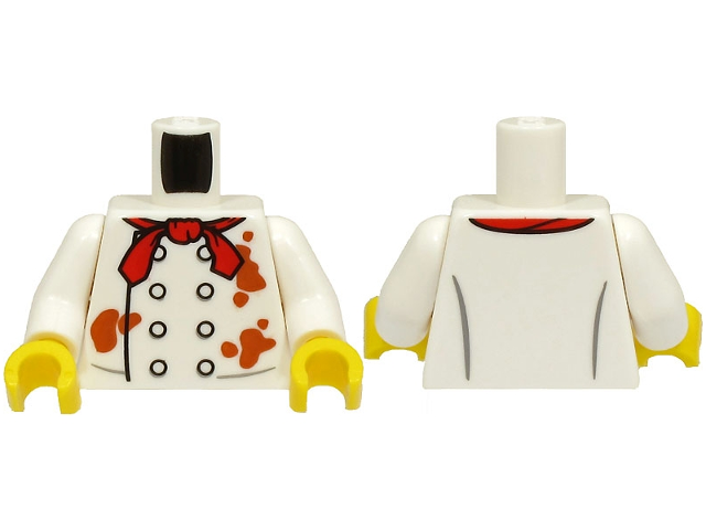 Torso Chef Jacket with 8 Buttons and Dark Orange Splotches, Red Neckerchief Pattern (BAM) / White Arms / Yellow Hands