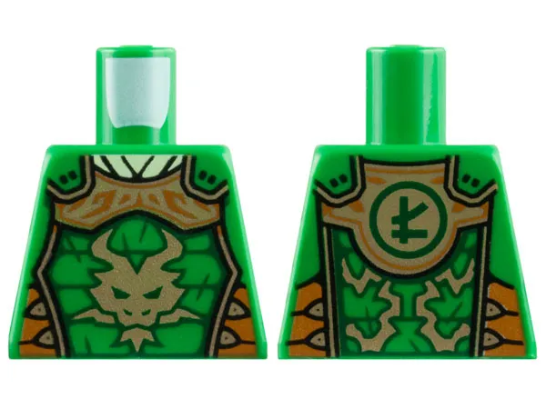 Torso Armor, Gold Mantle and Dragon, Dark Orange Trim, Dark Green Ninjago Logogram Letter L on Back Pattern