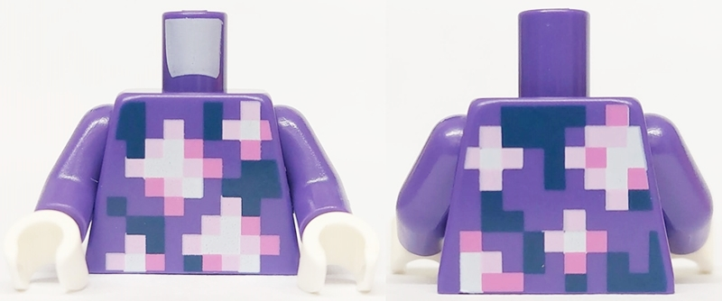 Torso Pixelated Bright Pink, Dark Blue, Dark Pink and White Armor Pattern / Dark Purple Arms / White Hands