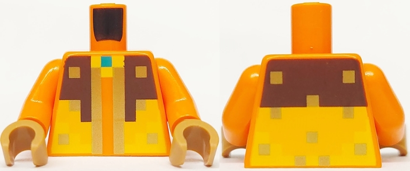 Torso Pixelated Dark Brown and Bright Light Orange Armor with Gold Trim and Dark Turquoise Neck Pattern / Orange Arms / Medium Nougat Hands